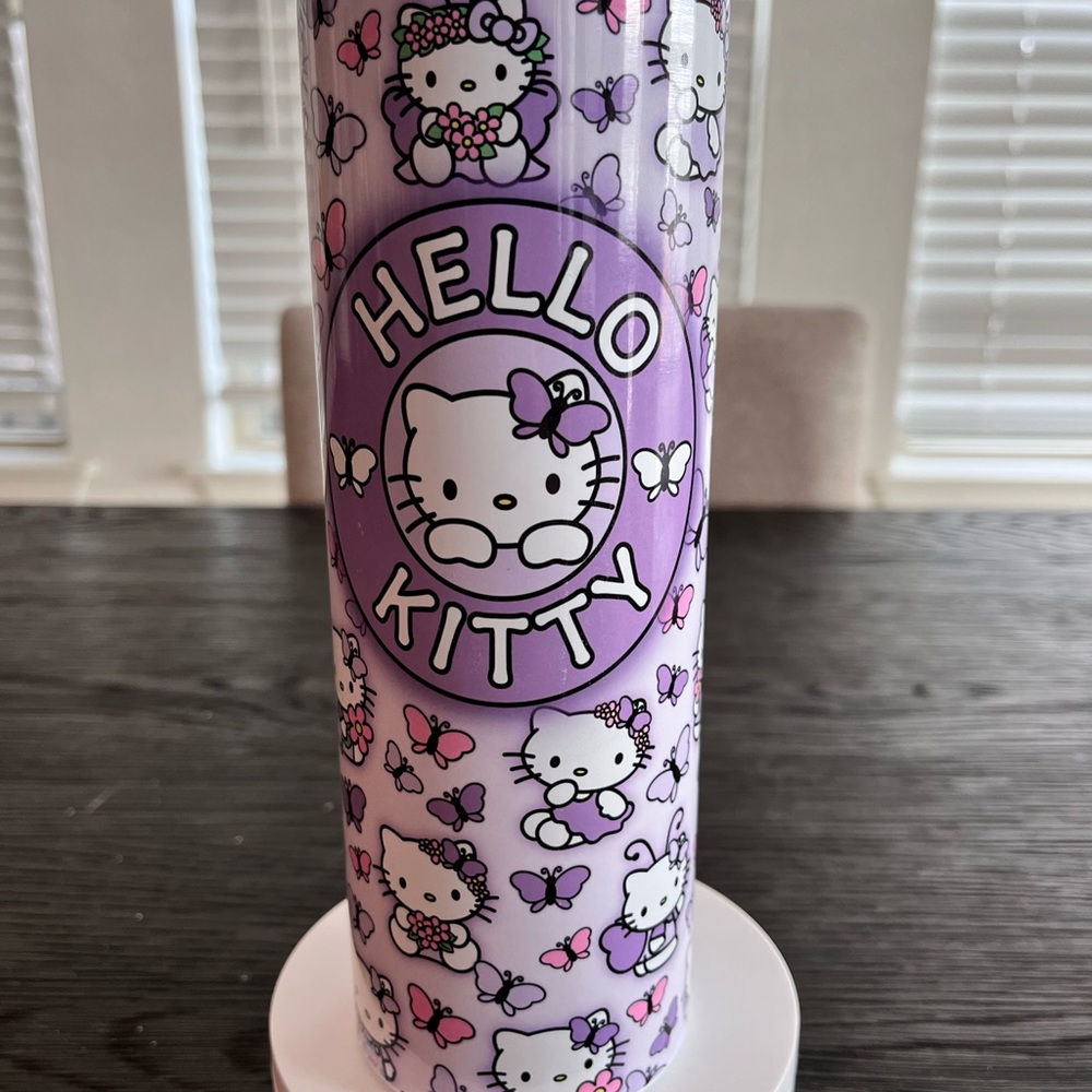 Custom made Purple butterfly hello kitty tumbler. NEW!